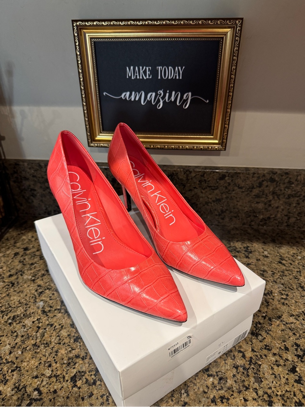 Calvin Klein Coral Croc-Embossed Pointed-Toe Pumps